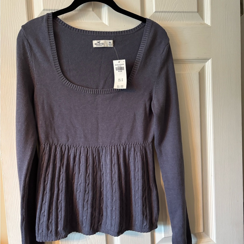Hollister Women's Scoop Neck Peplum Sweater - Charcoal/ Blue Gray